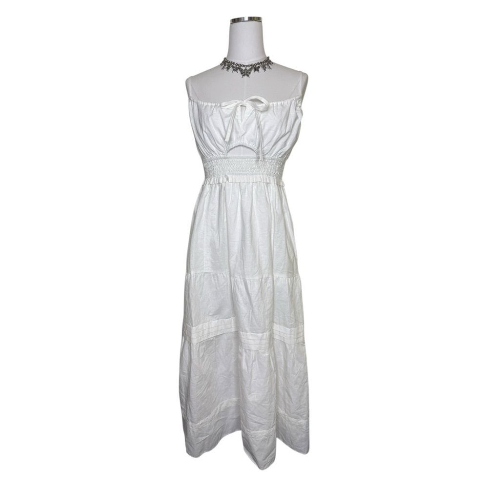 Lisa Says Gah White Linen Claudia Midi Dress Size Medium